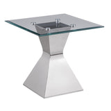 Jenny Glass Top Stainless Steel Side End Table Chrome | Silver | Polished Stainless Steel | 710207