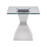 Jenny Glass Top Stainless Steel Side End Table Chrome | Silver | Polished Stainless Steel | 710207
