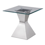 Jenny Glass Top Stainless Steel Side End Table Chrome | Silver | Polished Stainless Steel | 710207