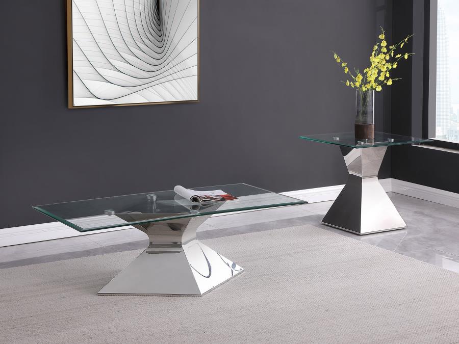 Jenny 2-piece Rectangular Coffee and End Table Set Chrome | Silver | Polished Stainless Steel | 710208-S2
