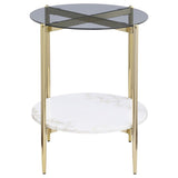 Jonelle Round Glass Top End Table White Marble Shelf Gold | Multi | Smoke | 710337