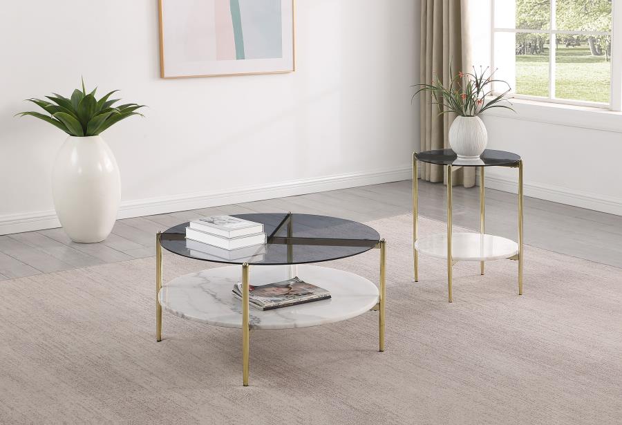 Jonelle 2-piece Round Coffee and End Table Set Gold | Grey | Smoke | 710338-S2