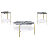 Jonelle 3-piece Round Coffee and End Table Set Gold | Grey | Smoke | 710338-S3