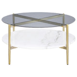 Jonelle Round Glass Top Coffee Table White Marble Shelf Gold | Multi | Smoke | 710338