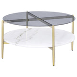 Jonelle Round Glass Top Coffee Table White Marble Shelf Gold | Multi | Smoke | 710338