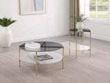 Jonelle Round Glass Top Coffee Table White Marble Shelf Gold | Multi | Smoke | 710338