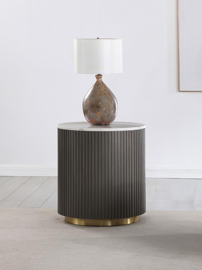 Jason Round White Marble Top Side End Table Charcoal | White | Charcoal / White Marble | 710417