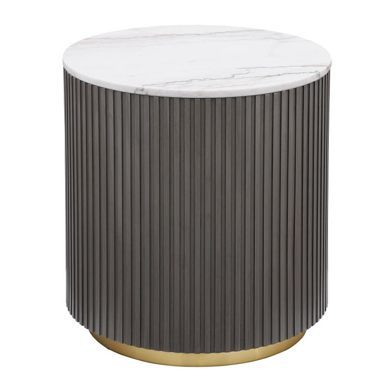 Jason Round White Marble Top Side End Table Charcoal