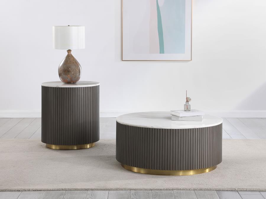 Jason 2-piece Round White Marble Coffee Table Set Charcoal | Grey | Charcoal / White Marble | 710418-S2