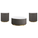 Jason 3-piece Round White Marble Coffee Table Set Charcoal | Grey | Charcoal / White Marble | 710418-S3