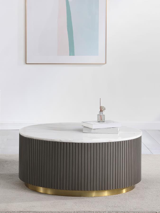Jason Round White Marble Top Coffee Table Charcoal | White | Charcoal / White Marble | 710418