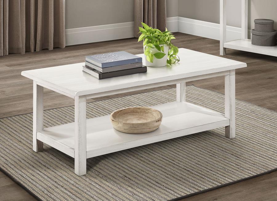 Payne Wood Coffee Table with Shelf Distressed White | White | Distressed White | 710558