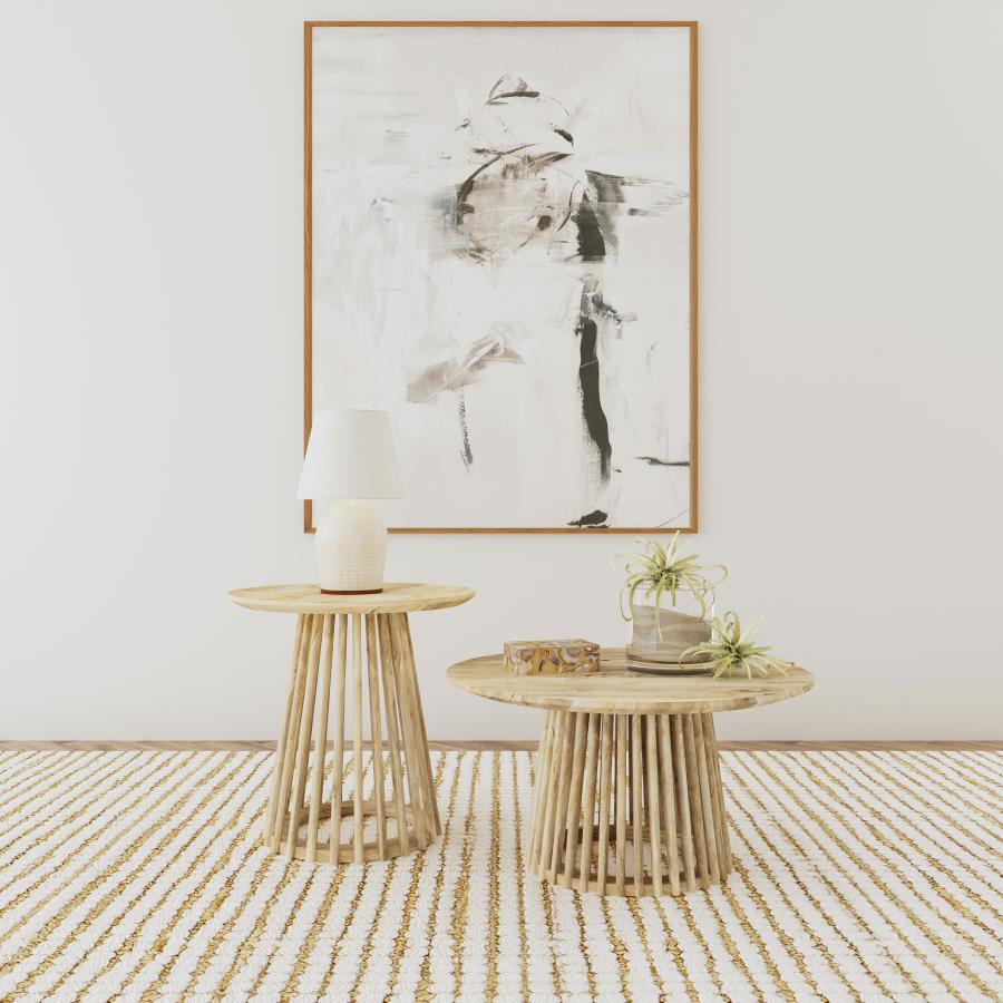 Touhy 2-piece Round Coffee and End Table Set Natural Mango | Brown | Natural Mango | 710608-S2