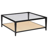 Amherst Glass Top Metal with Cane Shelf Coffee Table Black | Black | 710658