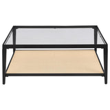 Amherst Glass Top Metal with Cane Shelf Coffee Table Black | Black | 710658