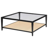Amherst Glass Top Metal with Cane Shelf Coffee Table Black | Black | 710658
