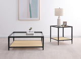 Amherst Glass Top Metal with Cane Shelf Coffee Table Black | Black | 710658