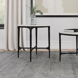 Hermas Round Genuine Marble Top Metal End Side Table White | Full | White | Black | 710737