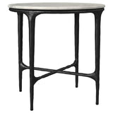 Hermas Round Genuine Marble Top Metal End Side Table White | Full | White | Black | 710737