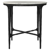 Hermas Round Genuine Marble Top Metal End Side Table White | Full | White | Black | 710737