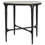 Hermas Round Genuine Marble Top Metal End Side Table White | Full | White | Black | 710737