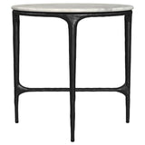 Hermas Round Genuine Marble Top Metal End Side Table White | Full | White | Black | 710737