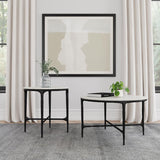 Hermas Round Genuine Marble Top Metal End Side Table White | Full | White | Black | 710737