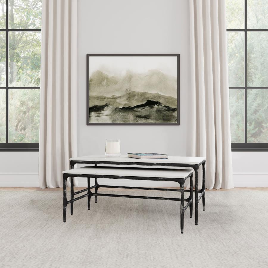 Ebby 2-piece Genuine Marble Top Nesting Coffee Tables White | White | Antique Black | 710740