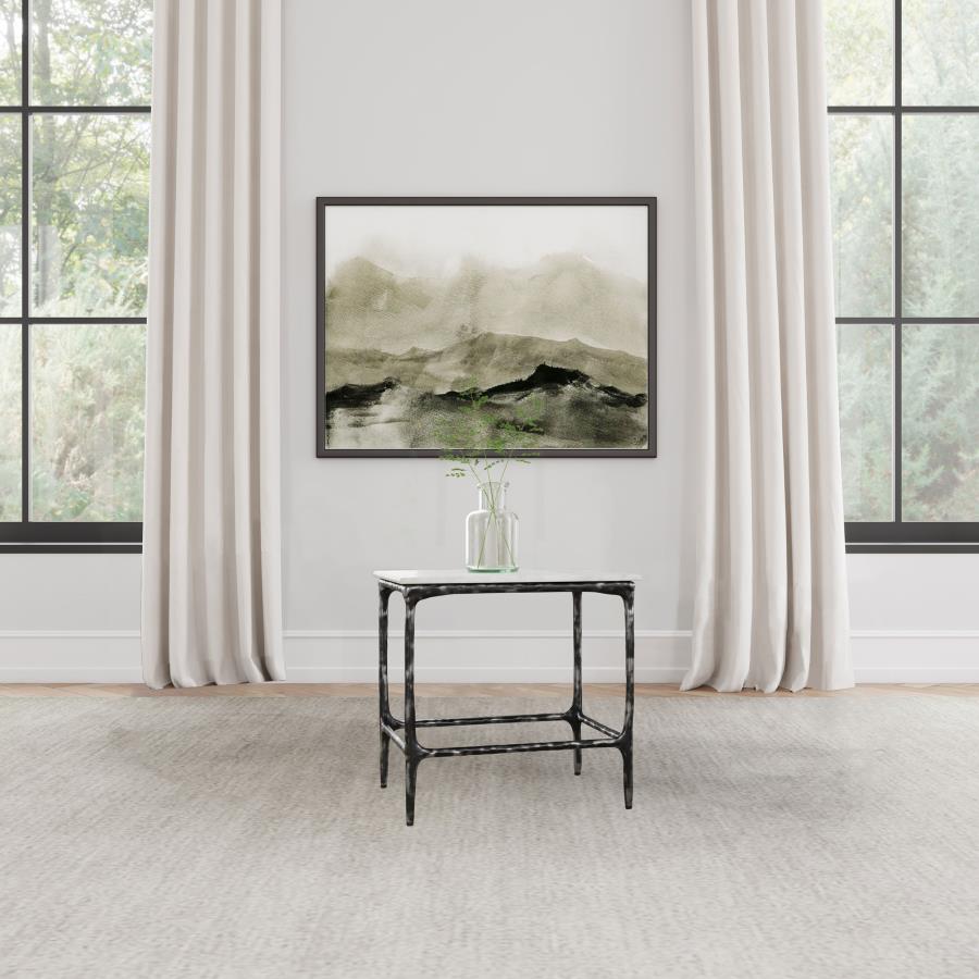 Ebby Square Genuine Marble Top Metal End Table White and Antique Black | King | White | Antique Black | 710747