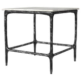 Ebby Square Genuine Marble Top Metal End Table White and Antique Black | King | White | Antique Black | 710747