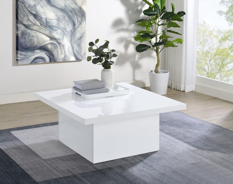 Devar Square Engineered Wood Coffee Table White High Gloss | Full | White | White High Gloss | 710898