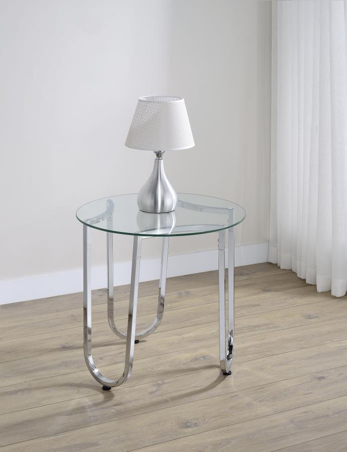 Beller Round Tempered Glass Top End Side Table Chrome | Silver | Chrome | 710907