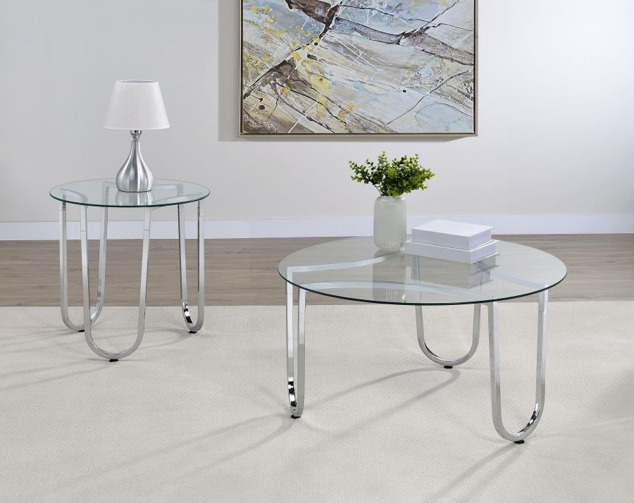 Beller 2-piece Round Tempered Glass Top Coffee Table Set Chrome | Silver | Chrome | 710908-S2