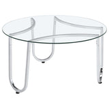 Beller Round Tempered Glass Top Cocktail Coffee Table Chrome | King | Silver | Chrome | 710908