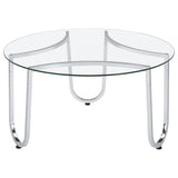 Beller Round Tempered Glass Top Cocktail Coffee Table Chrome | King | Silver | Chrome | 710908