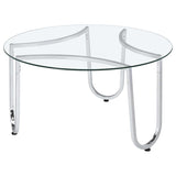Beller Round Tempered Glass Top Cocktail Coffee Table Chrome | King | Silver | Chrome | 710908