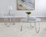 Beller Round Tempered Glass Top Cocktail Coffee Table Chrome | King | Silver | Chrome | 710908