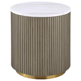 Jason Round White Marble Top Side End Table Greige | White | Greige / White Marble | 711417