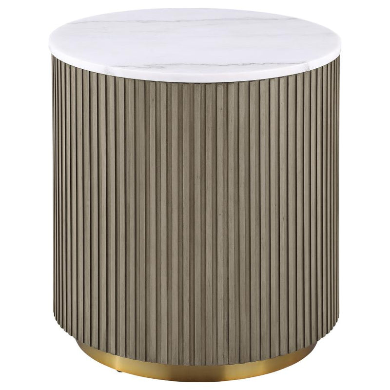 Jason Round White Marble Top Side End Table Greige