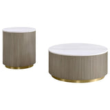 Jason 2-piece Round White Marble Coffee Table Set Greige | Grey | Greige / White Marble | 711418-S2