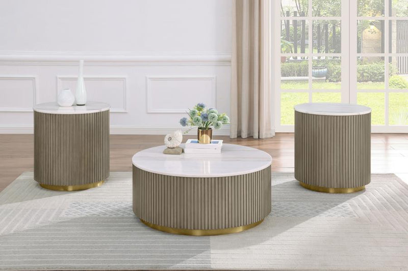 Jason 2-piece Round White Marble Coffee Table Set Greige
