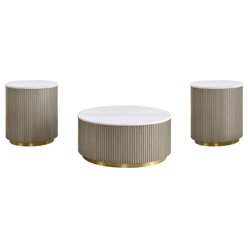 Jason 2-piece Round White Marble Coffee Table Set Greige