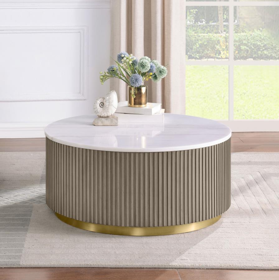 Jason Round White Marble Top Coffee Table Greige | White | Greige / White Marble | 711418