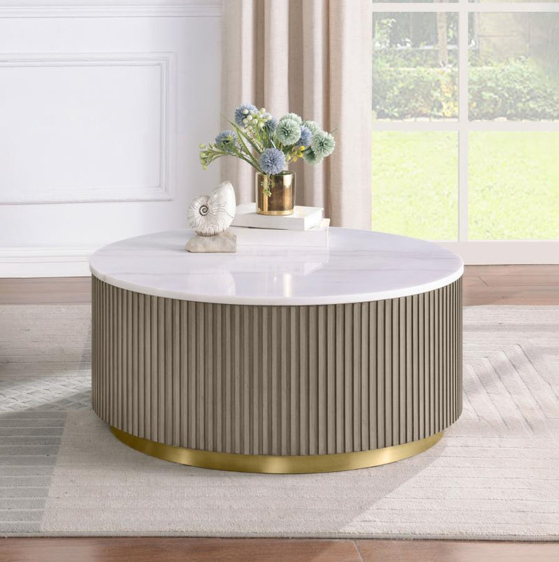 Jason Round White Marble Top Coffee Table Greige