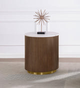 Jason Round White Marble Top Side End Table Honey Brown | White | Honey Brown / White Marble | 712417