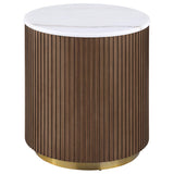 Jason Round White Marble Top Side End Table Honey Brown | White | Honey Brown / White Marble | 712417