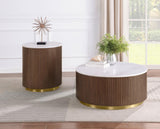 Jason Round White Marble Top Side End Table Honey Brown | White | Honey Brown / White Marble | 712417