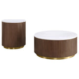 Jason 2-piece Round White Marble Coffee Table Set Honey Brown | Brown | Honey Brown / White Marble | 712418-S2