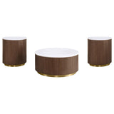 Jason 3-piece Round White Marble Coffee Table Set Honey Brown | Brown | Honey Brown / White Marble | 712418-S3