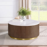 Jason Round White Marble Top Coffee Table Honey Brown | White | Honey Brown / White Marble | 712418